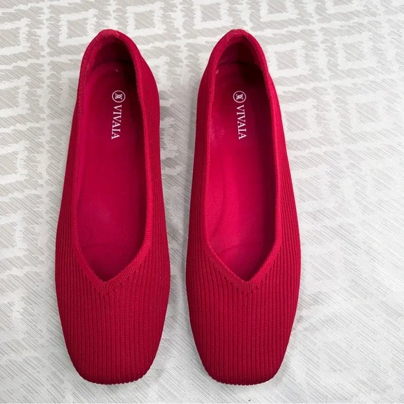 Vivaia Margot Square-Toe V-Cut Flats Red Size 39.5 or 8.5 US - Picture 2 of 8